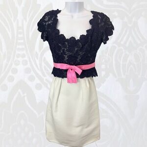 Kay Martin Size 10/Med Navy Lace Top Cream Ribbed Skirt A Line Evening Dress